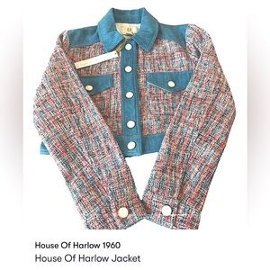 House of Harlow jacket, Denim and tweed gold buttons on front, cuffs and pockets